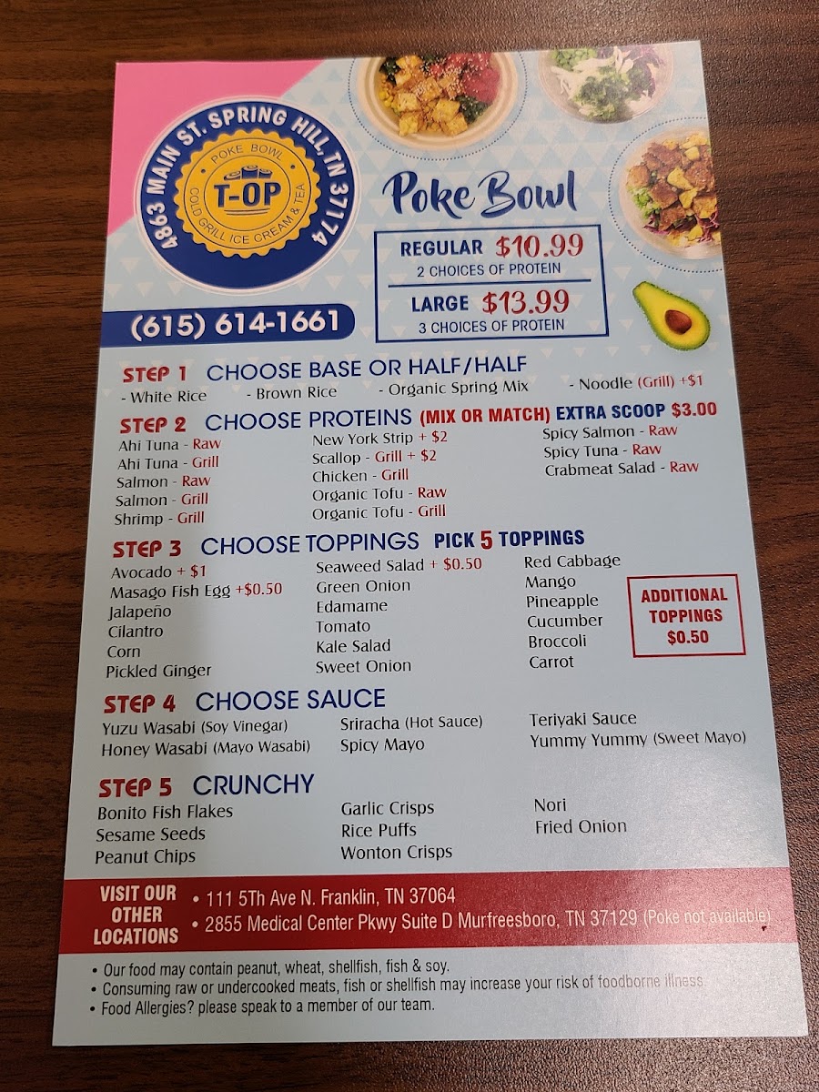 T-op Poke Bowl & Bubble Tea menu board