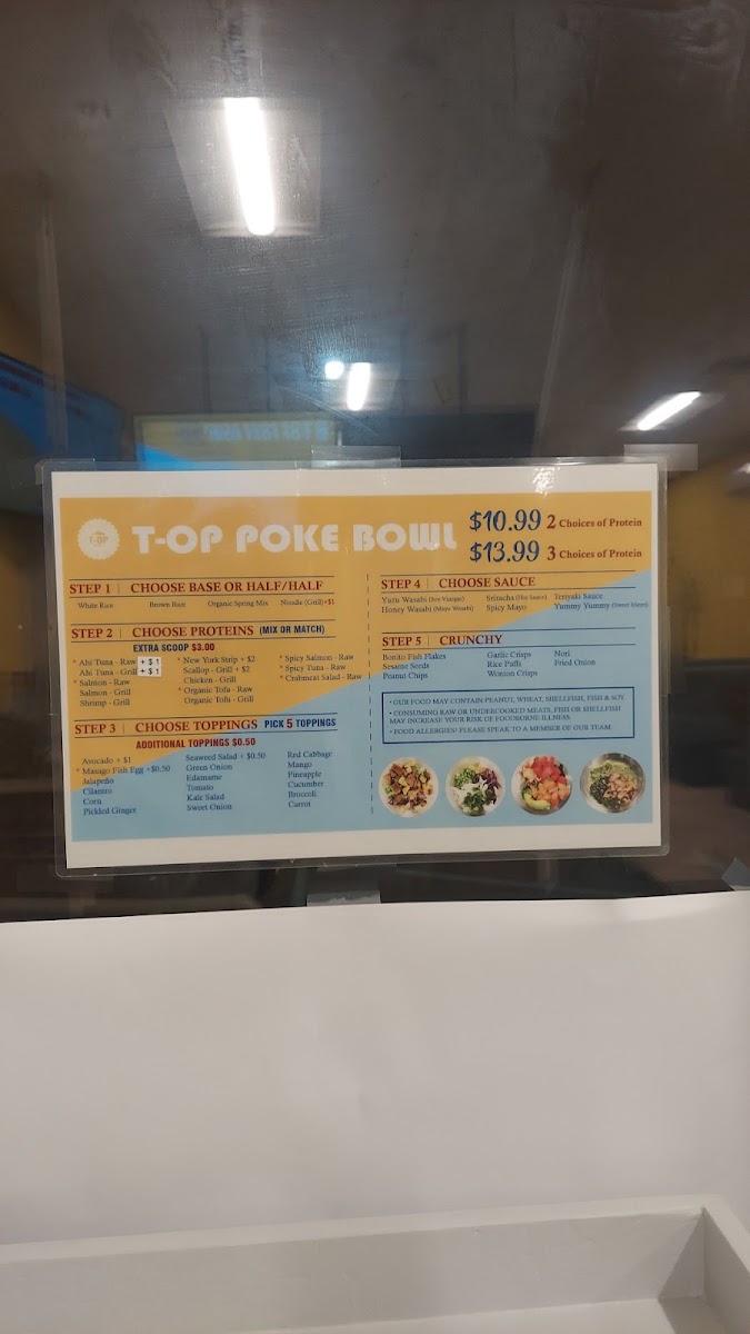 T-op Poke Bowl & Bubble Tea menu board