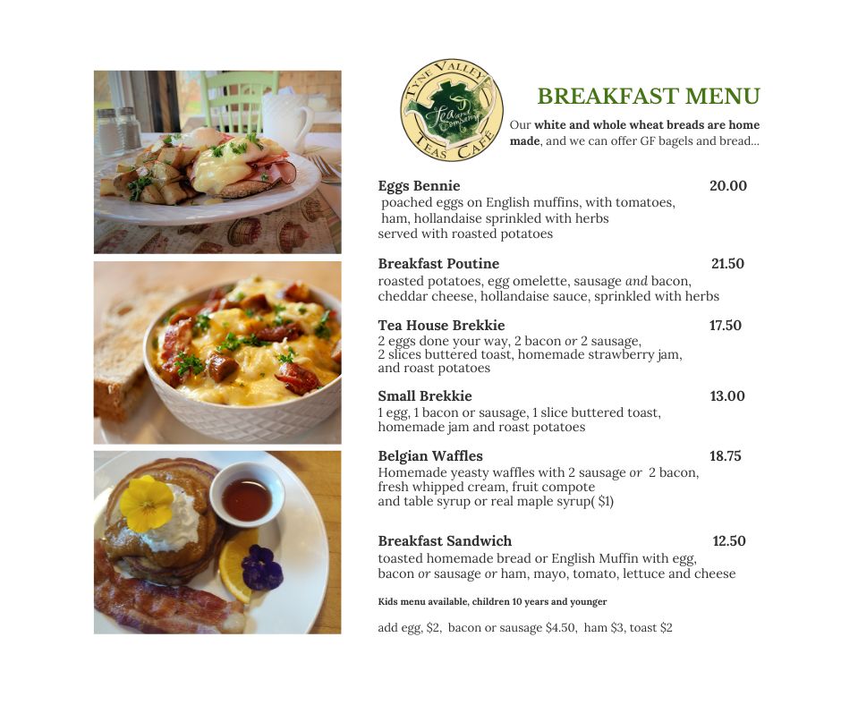 Tyne Valley Teas Cafe menu board
