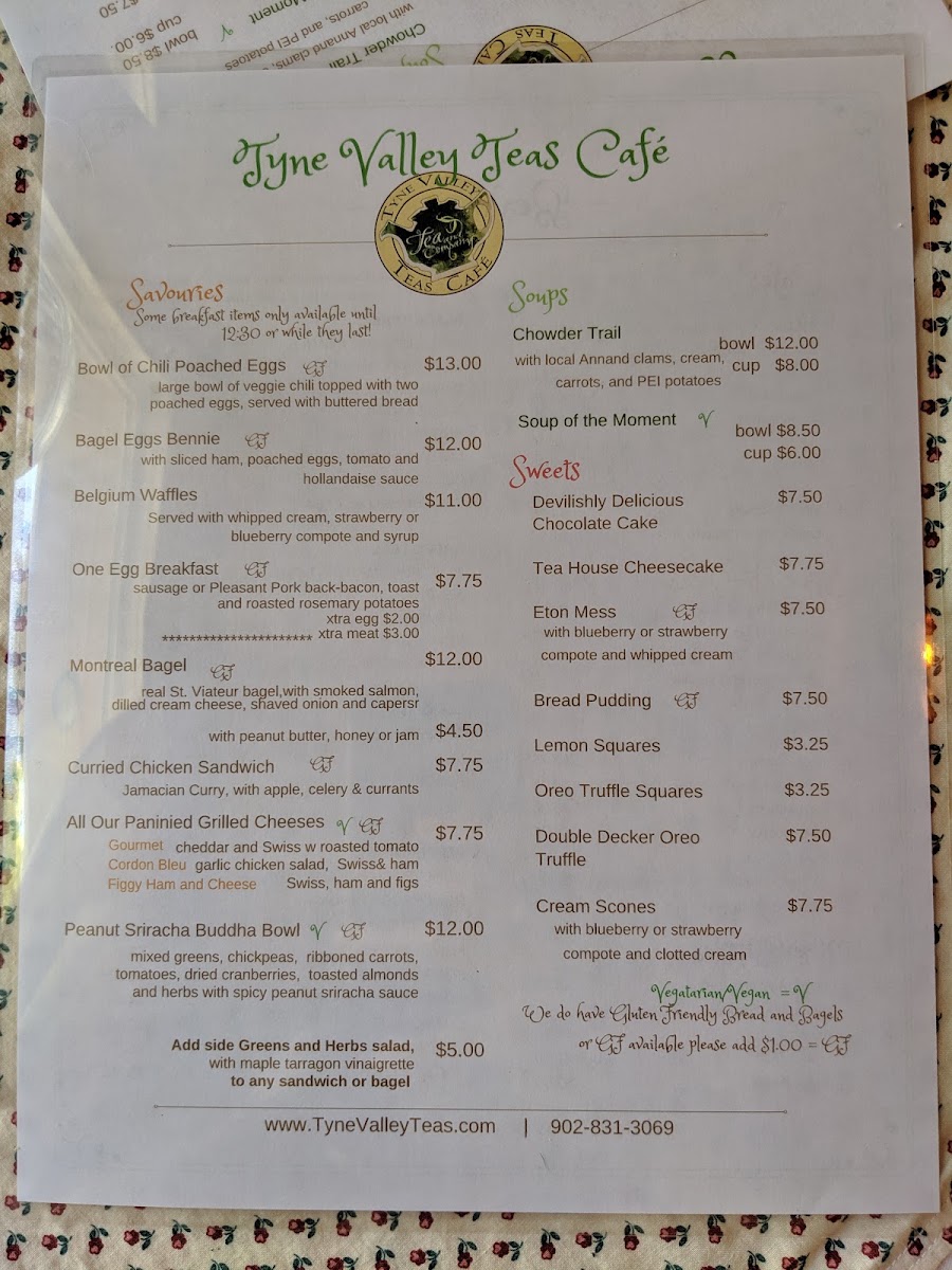 Tyne Valley Teas Cafe menu board