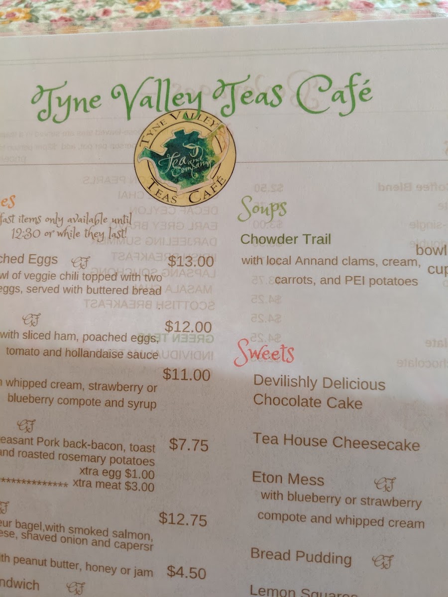 Tyne Valley Teas Cafe menu board