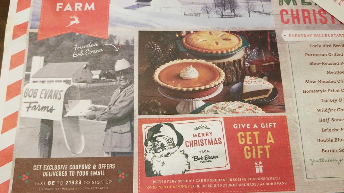 Bob Evans menu board