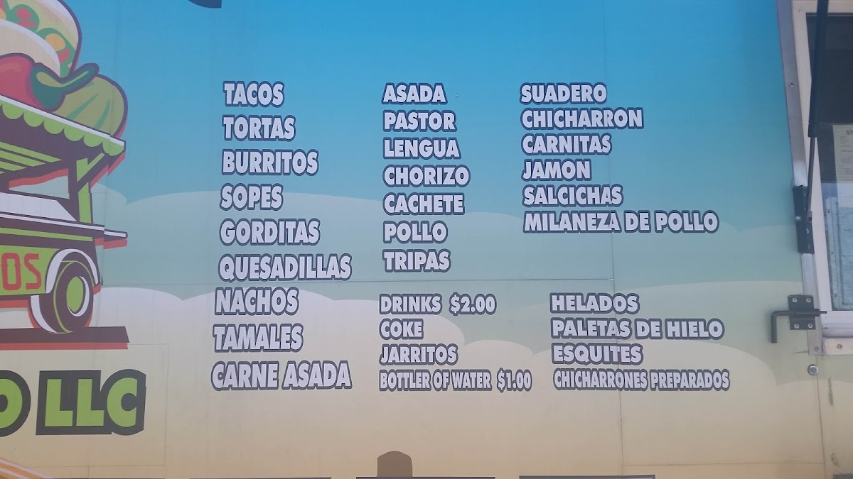 Taqueria El Camioncito menu board