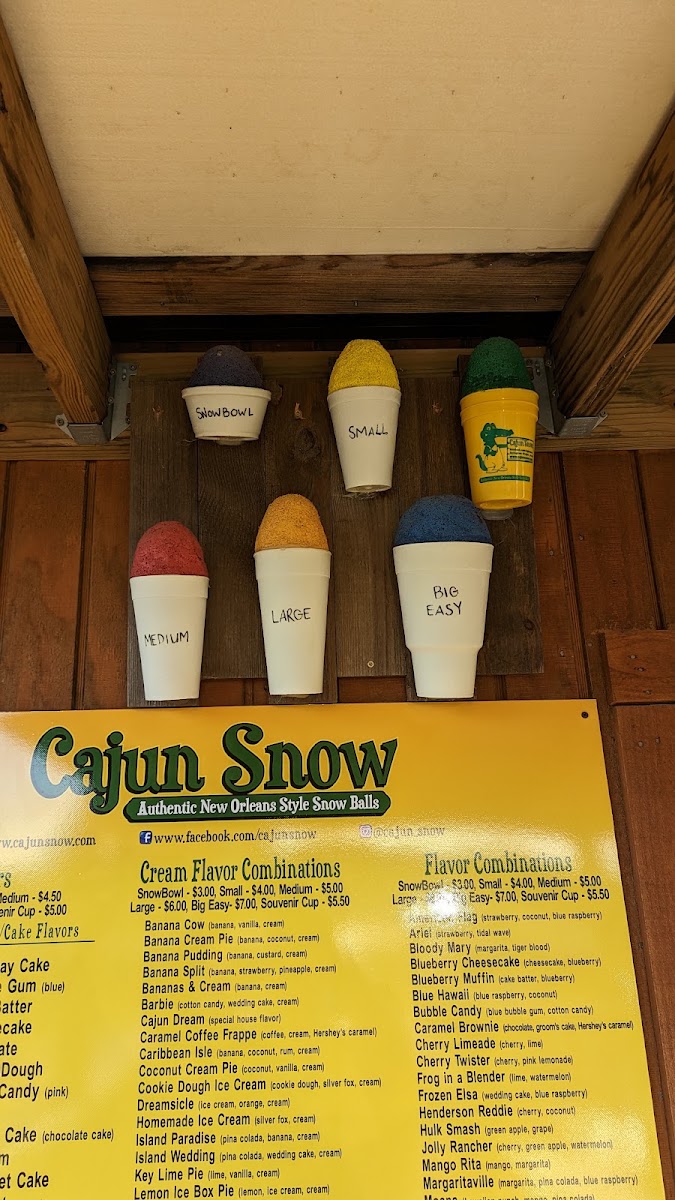 Cajun Snow Shaved Ice menu board