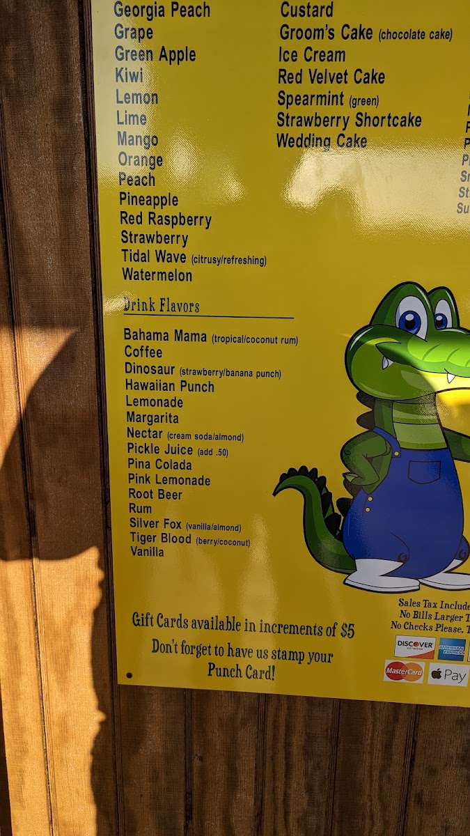 Cajun Snow Shaved Ice menu board