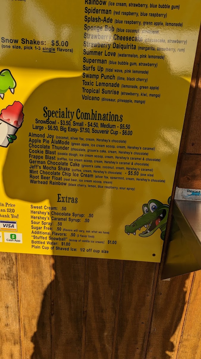 Cajun Snow Shaved Ice menu board