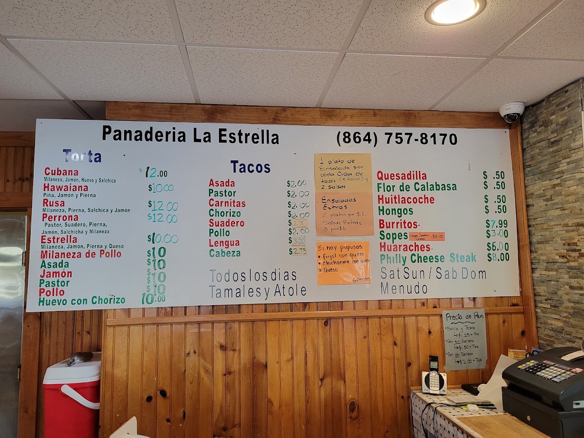 Panaderia La Estrella menu board