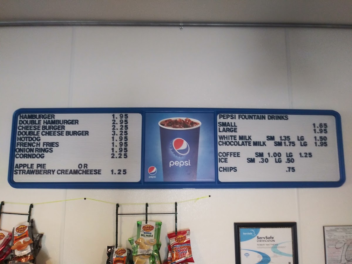 C.F. Penn Hamburgers menu board