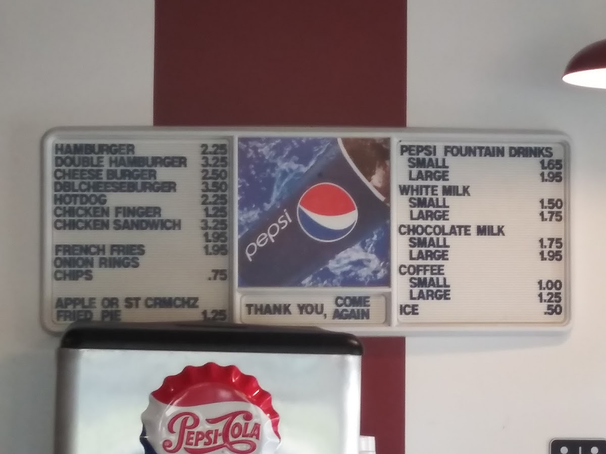 C.F. Penn Hamburgers menu board