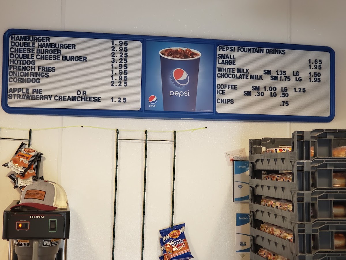 C.F. Penn Hamburgers menu board