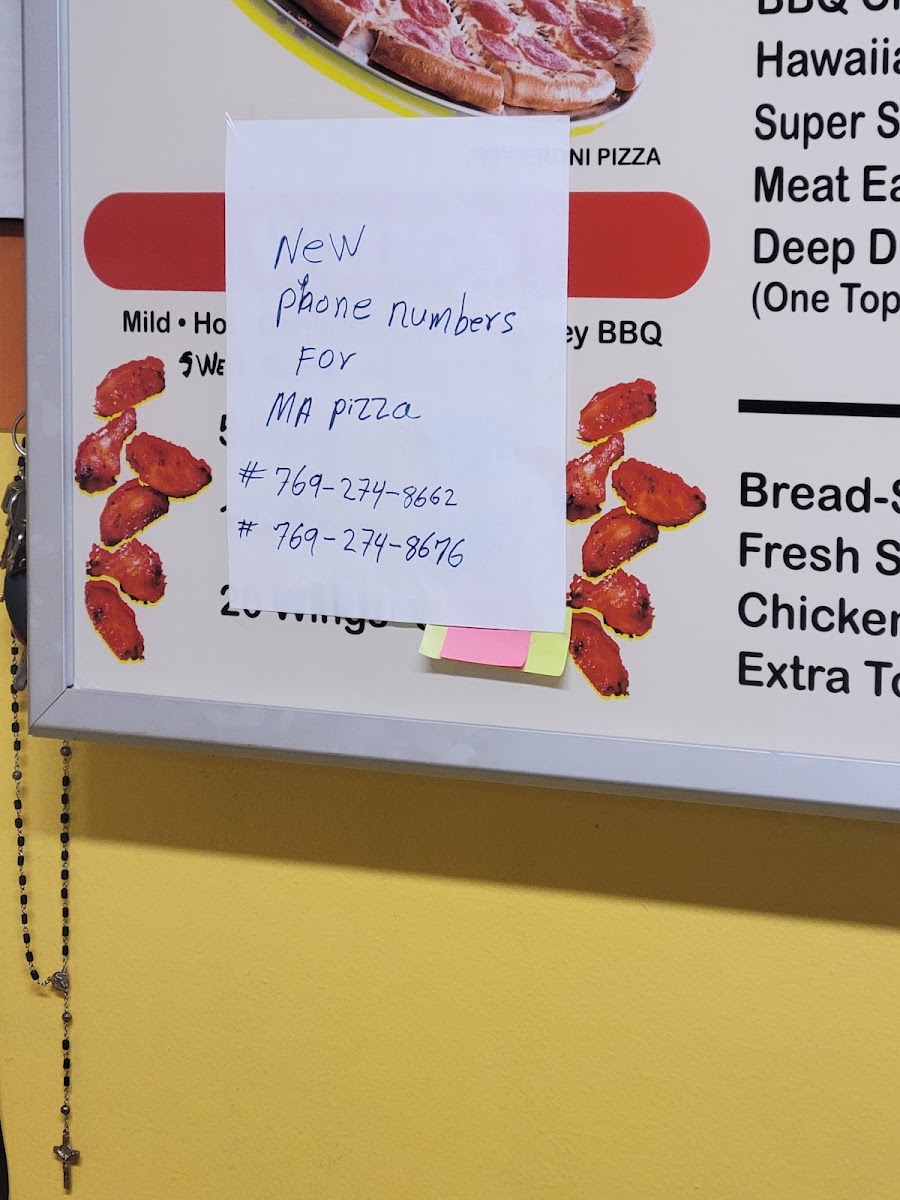 MA Pizza menu board