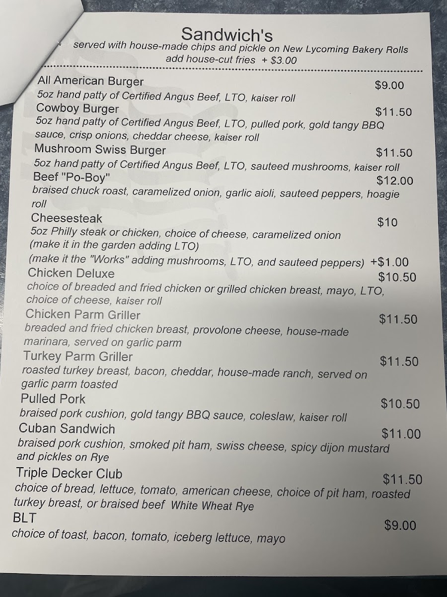 The Patriot Cafe menu board