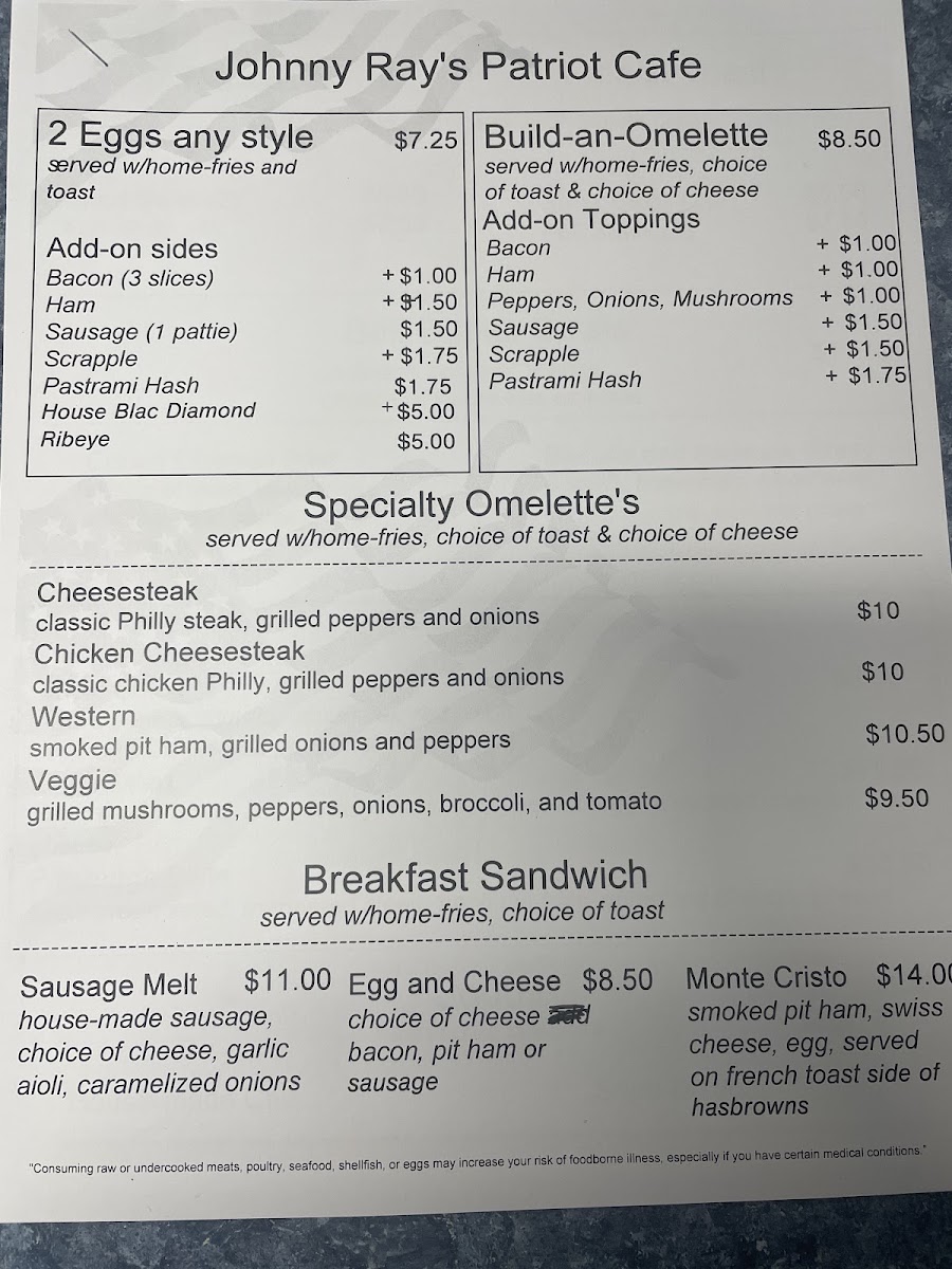 The Patriot Cafe menu board