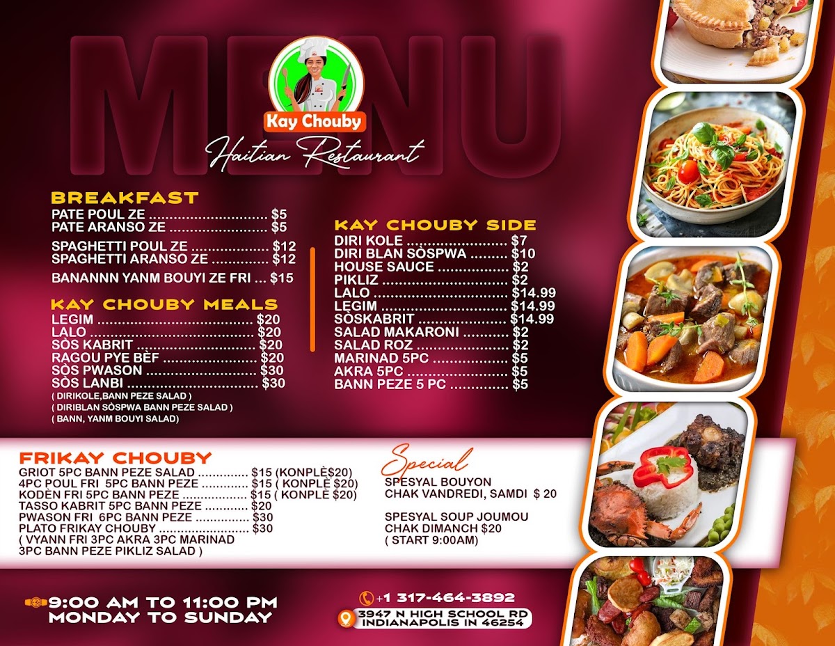 Kay Chouby Haitian Restaurant menu board
