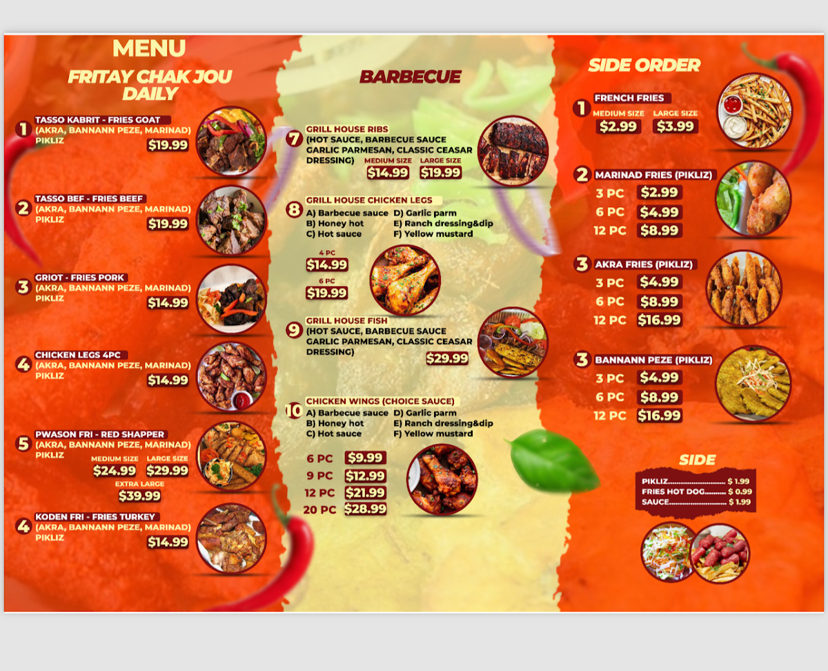 Kay Chouby Haitian Restaurant menu board