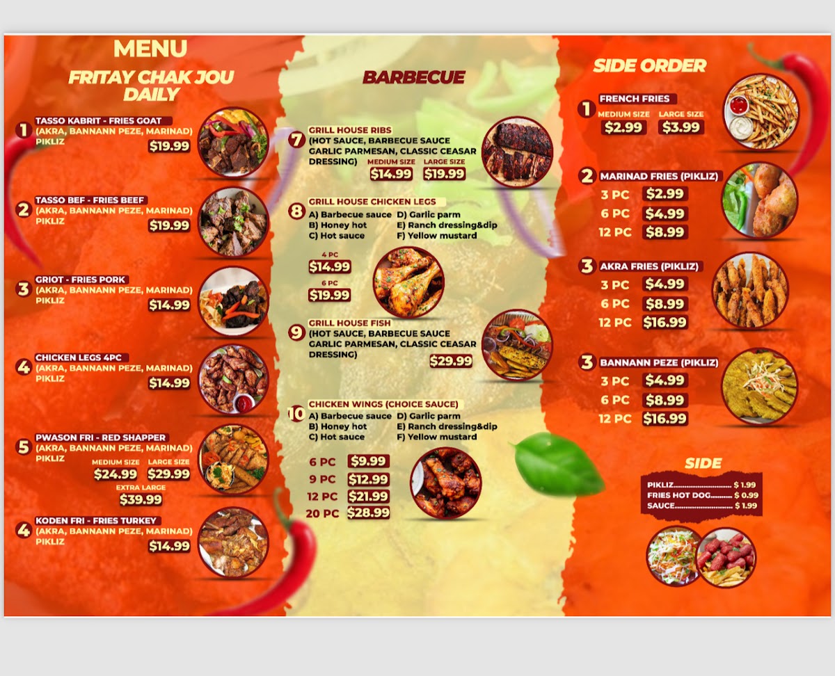 Kay Chouby Haitian Restaurant menu board