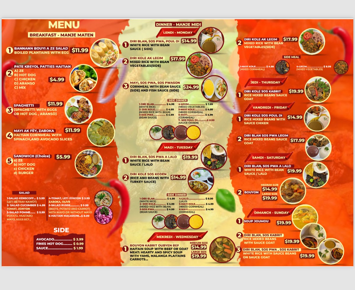 Kay Chouby Haitian Restaurant menu board