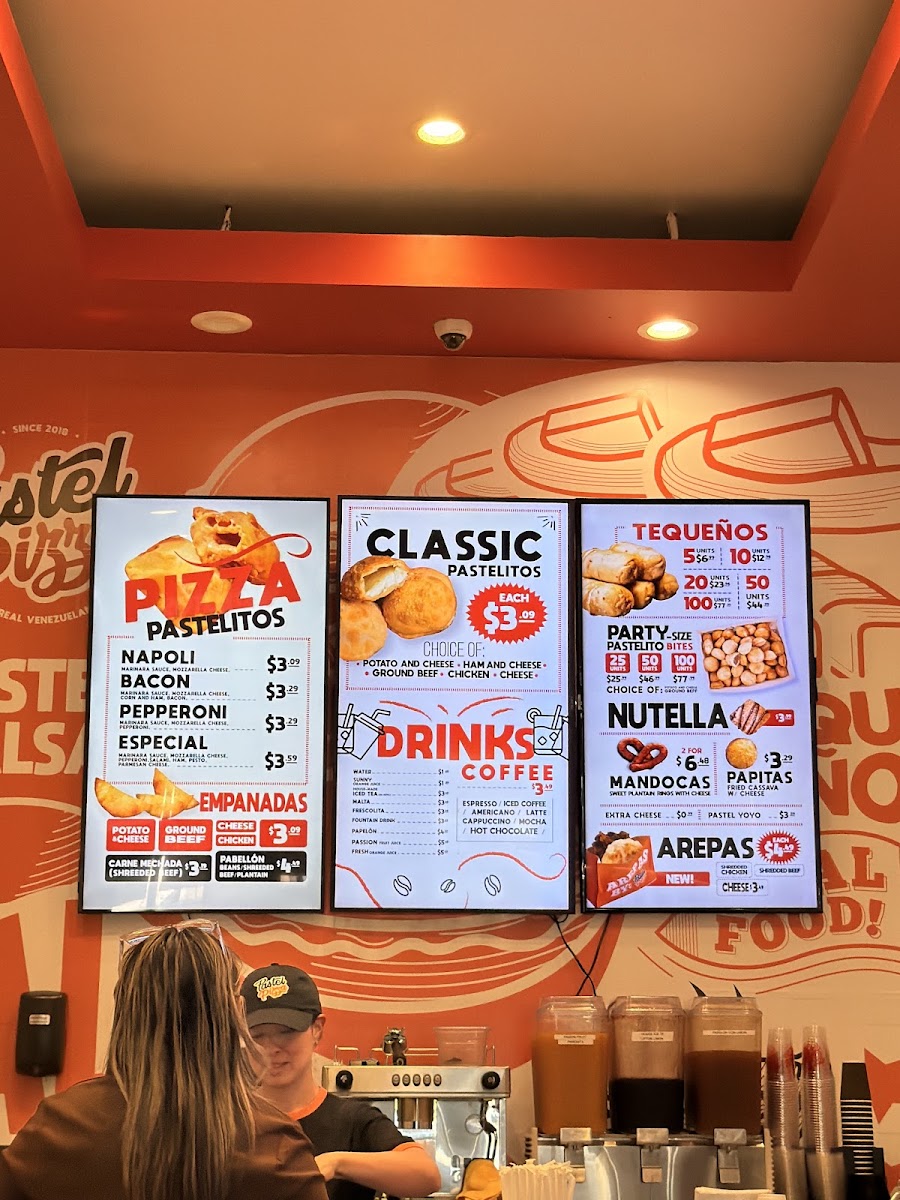 Pastel Pizza menu board