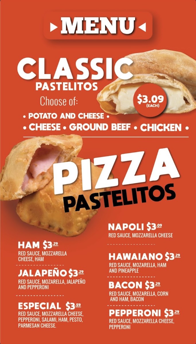 Pastel Pizza menu board