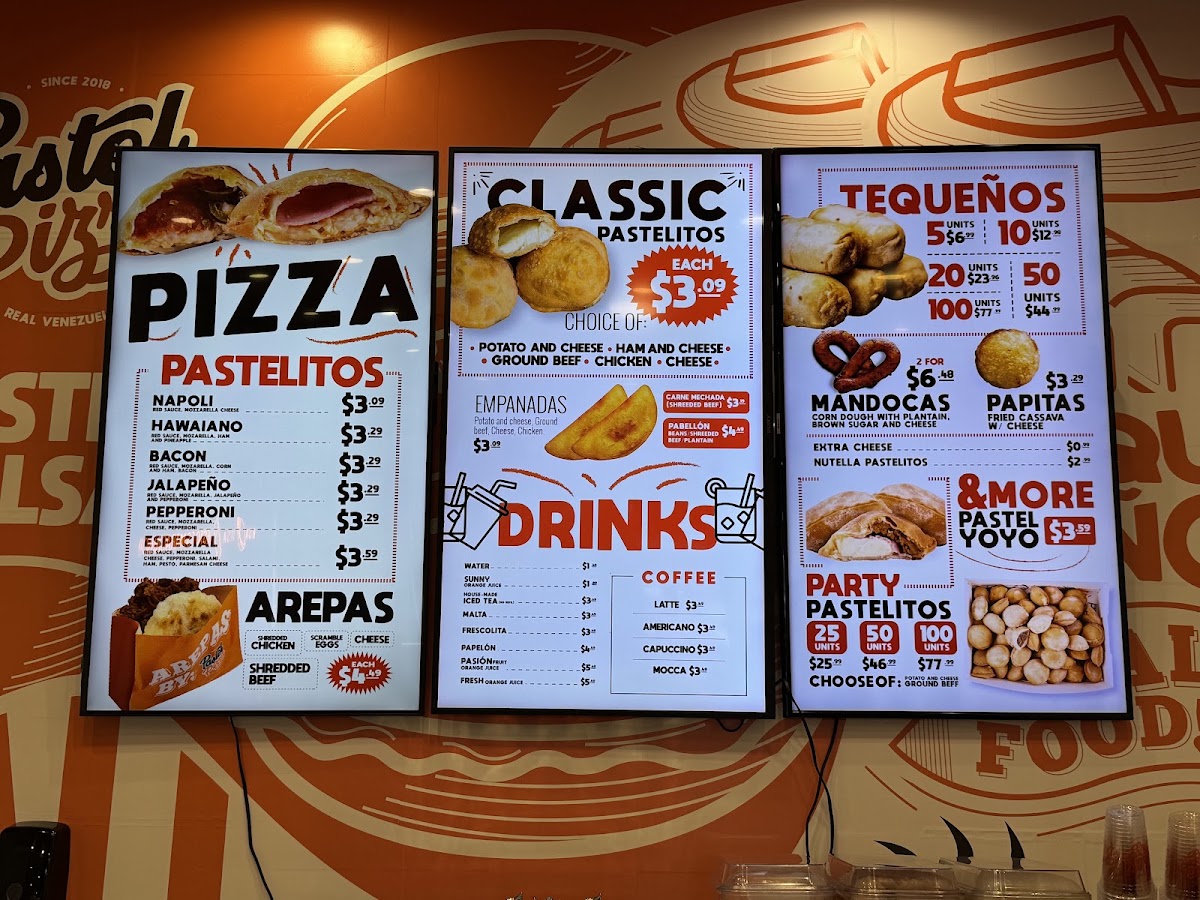 Pastel Pizza menu board