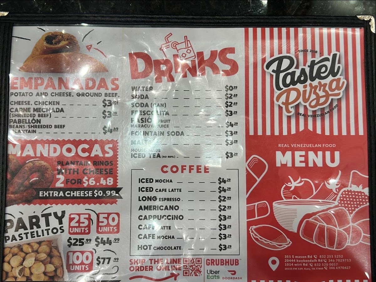 Pastel Pizza menu board