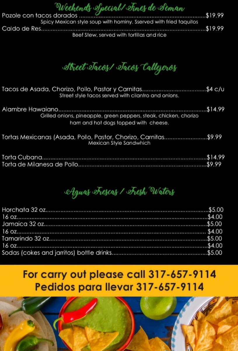317 Mexican Restaurant menu board