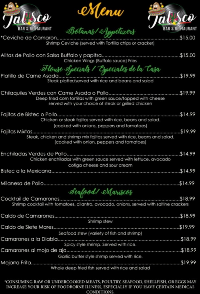 317 Mexican Restaurant menu board