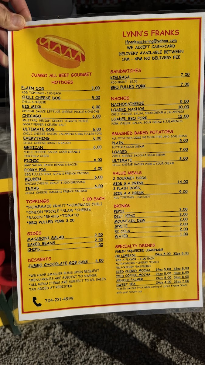 Lynn's Franks menu board