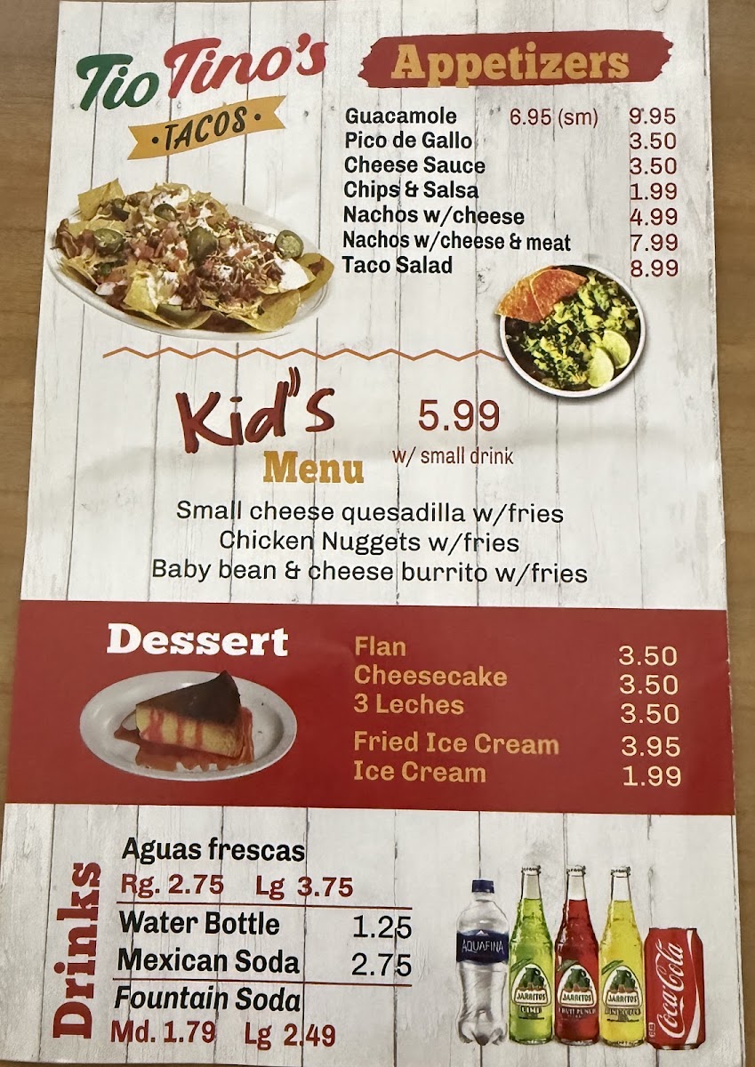 Tio Tino's Tacos menu board