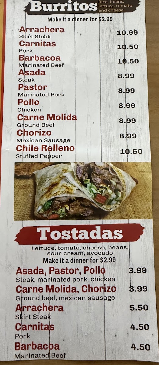 Tio Tino's Tacos menu board