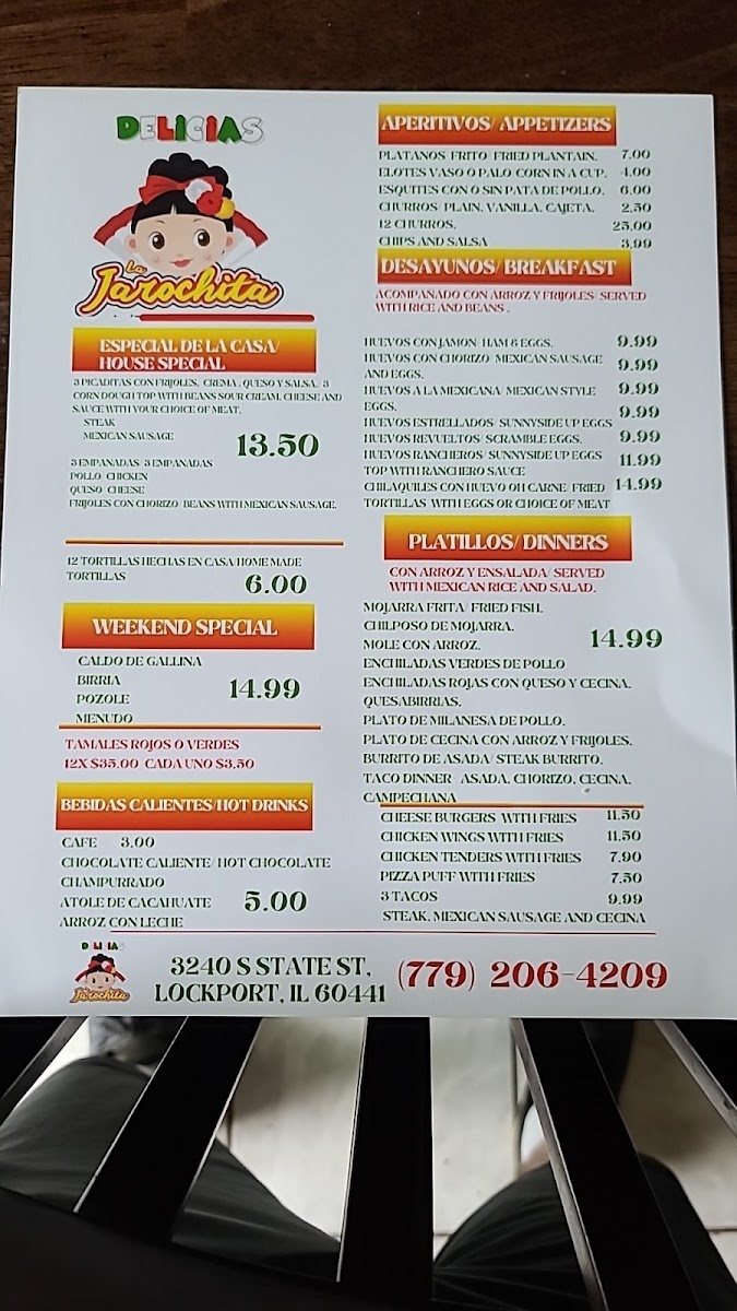 Delicias la jarochita menu board
