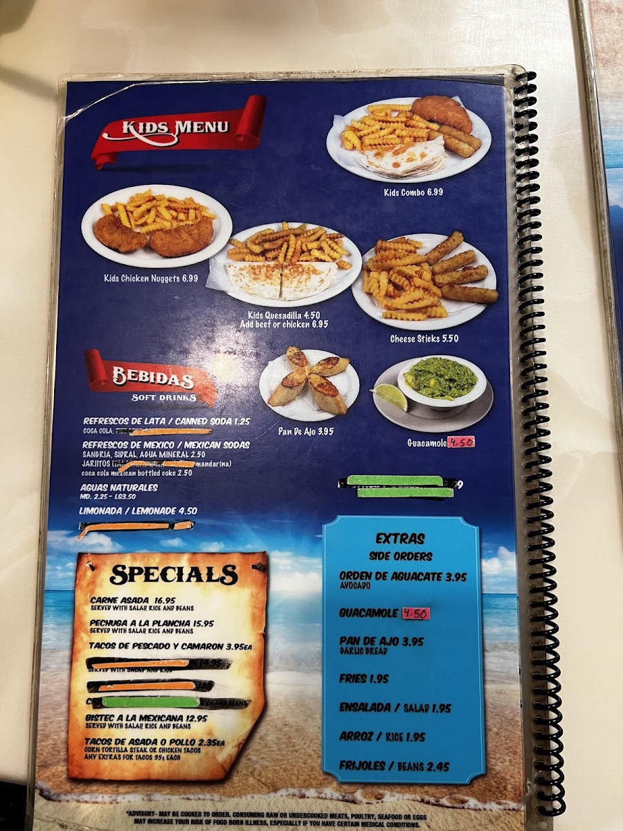 El Rey Del Mar Marisqueria menu board