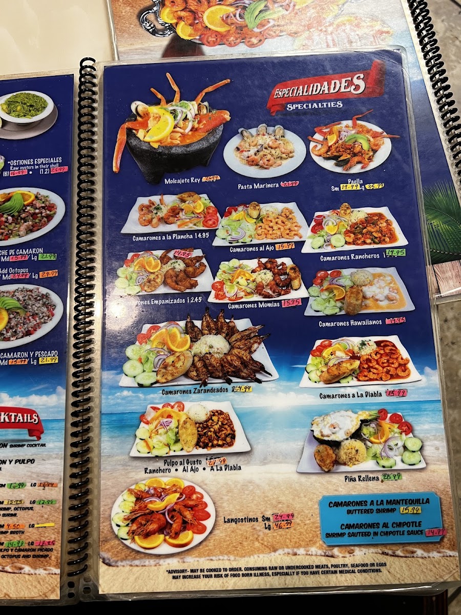 El Rey Del Mar Marisqueria menu board