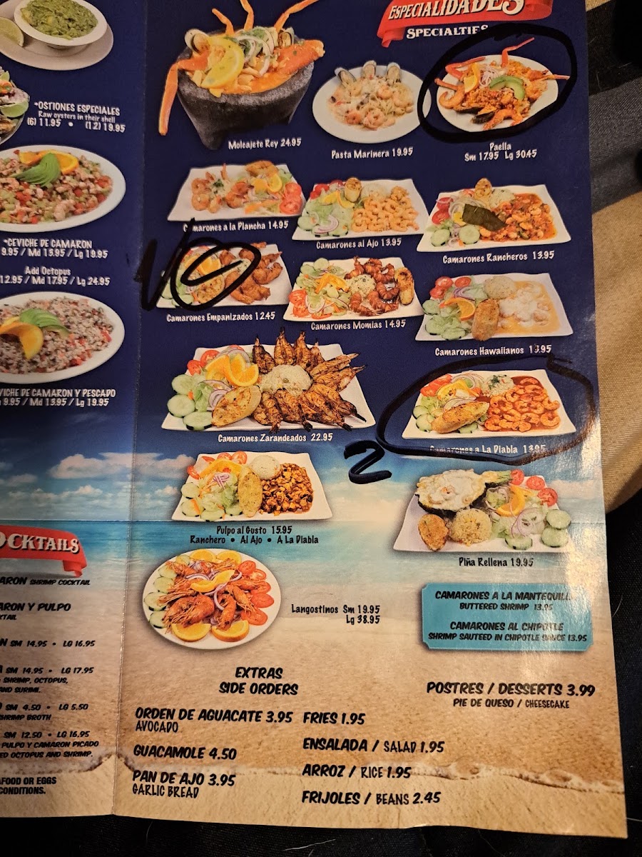 El Rey Del Mar Marisqueria menu board