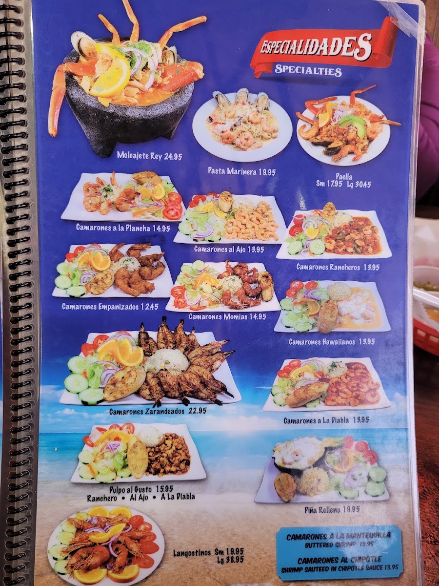 El Rey Del Mar Marisqueria menu board
