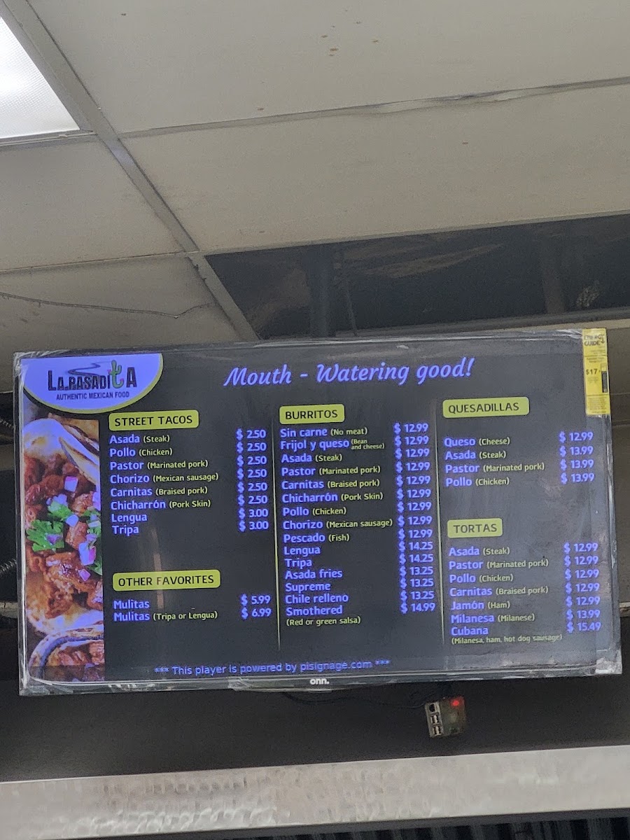 La Pasadita menu board