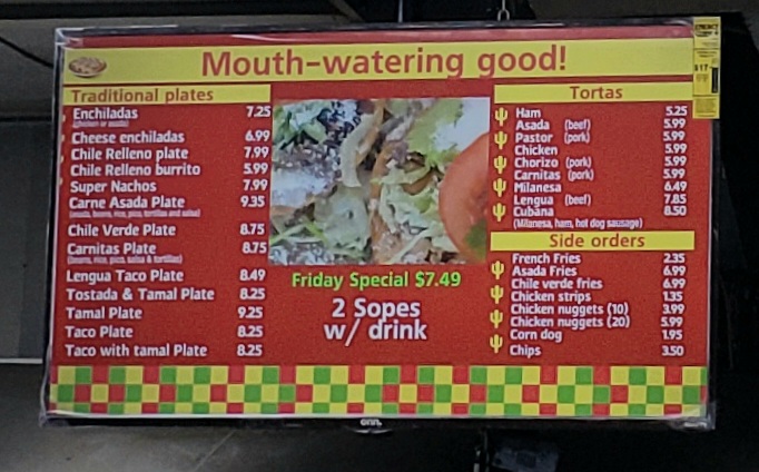 La Pasadita menu board