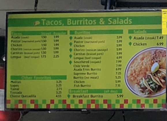 La Pasadita menu board