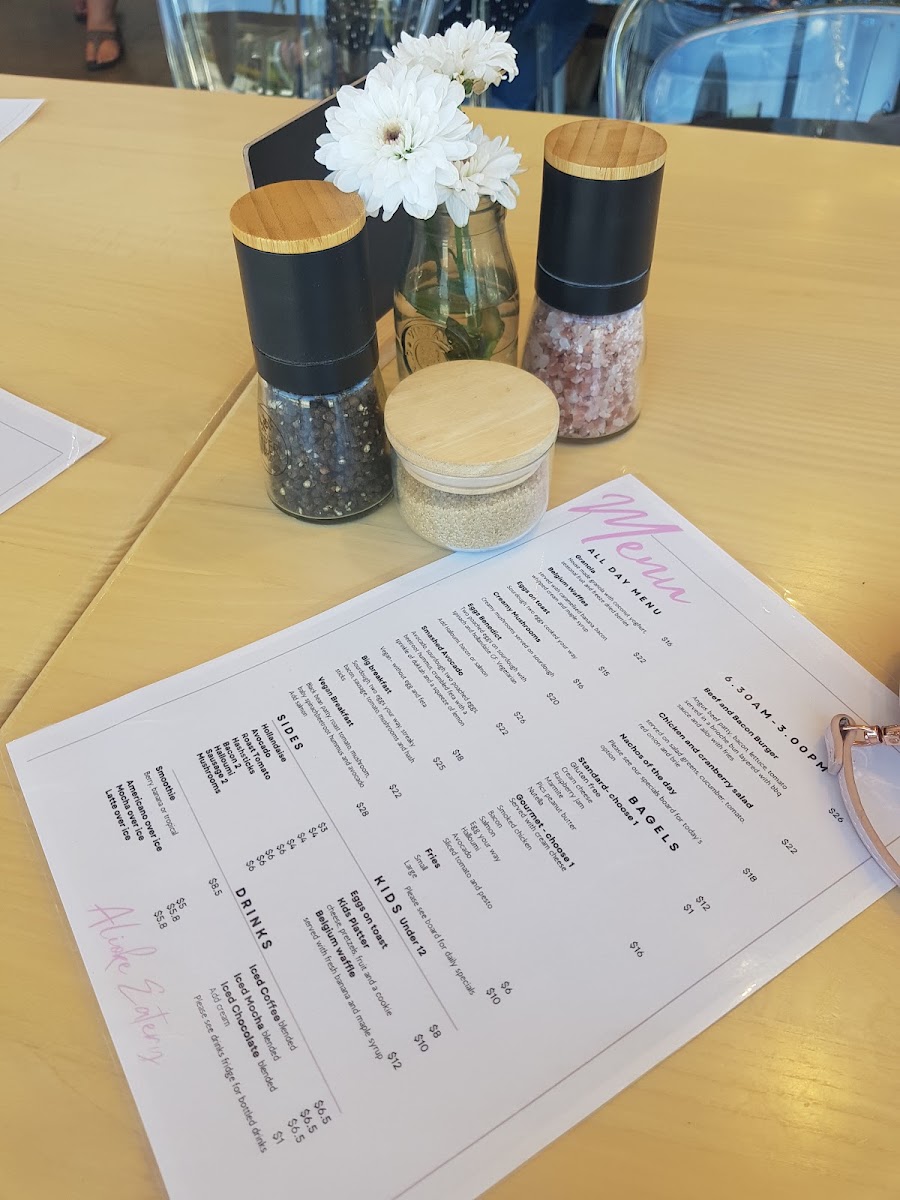 Alioke Eatery menu board