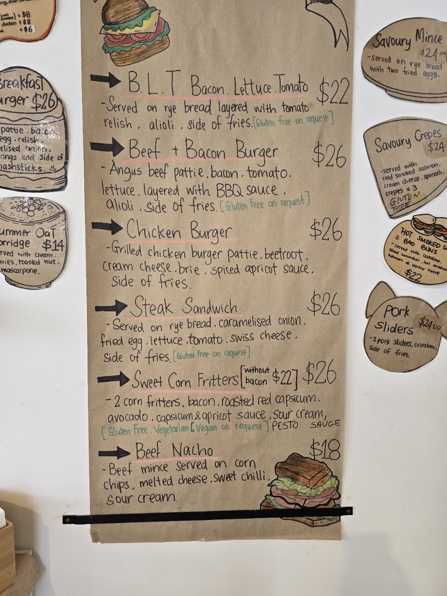 Alioke Eatery menu board