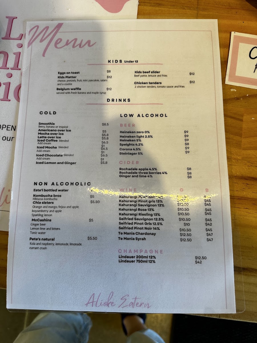 Alioke Eatery menu board