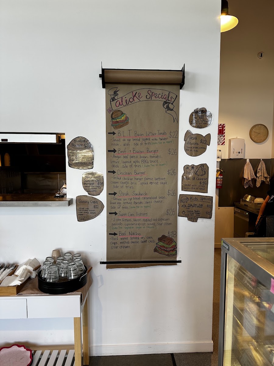 Alioke Eatery menu board