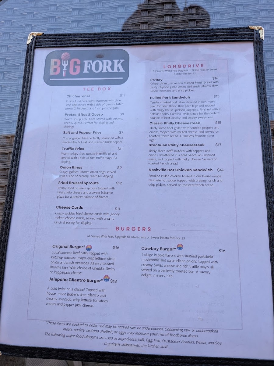 BIG FORK at Legacy Ridge menu board