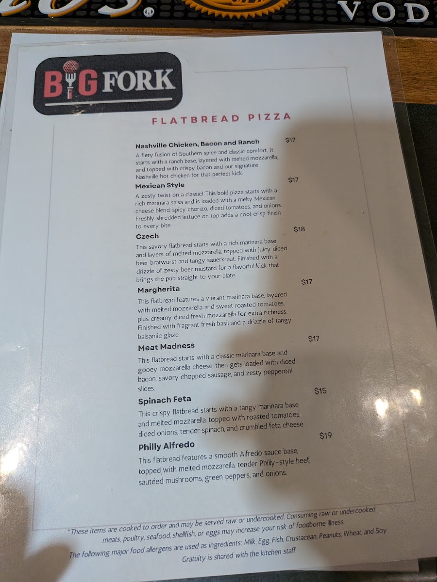 BIG FORK at Legacy Ridge menu board
