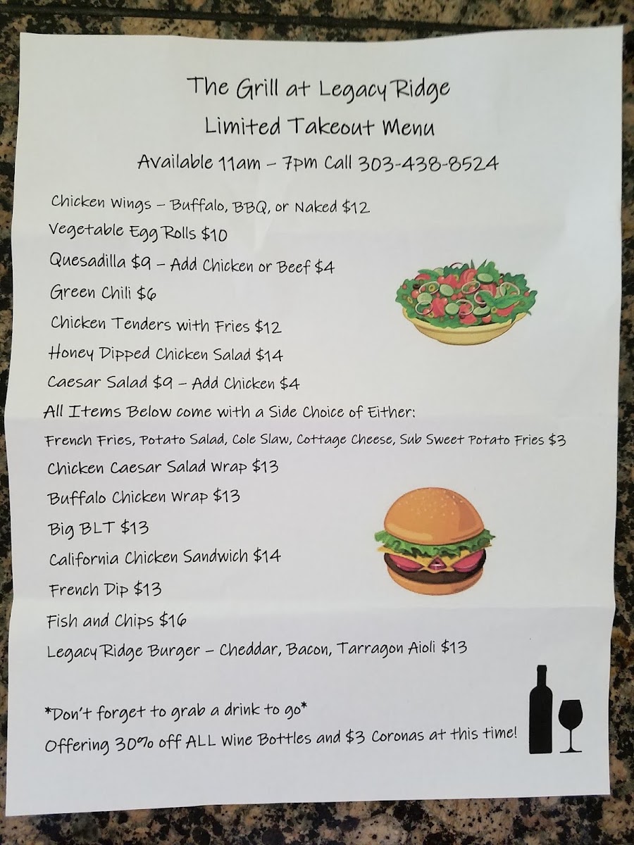 BIG FORK at Legacy Ridge menu board