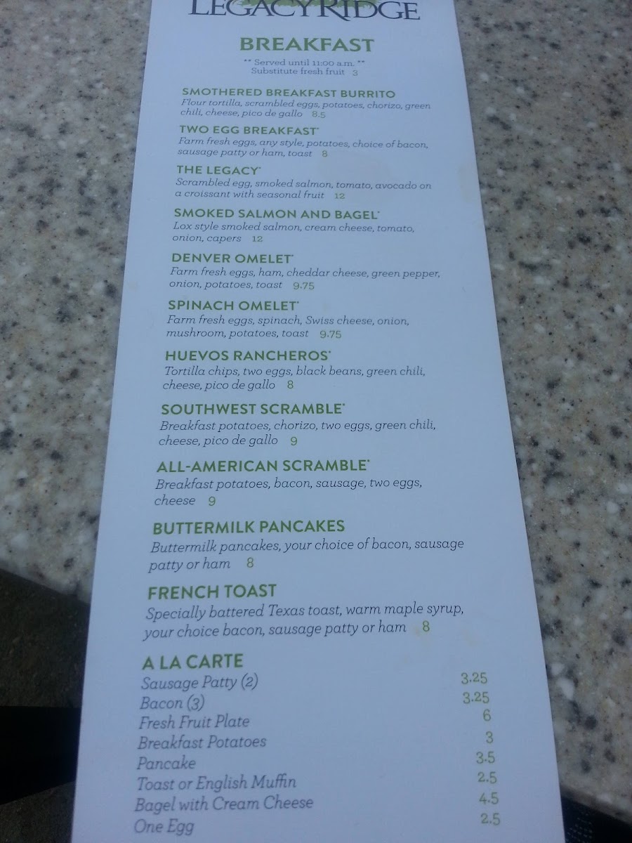 BIG FORK at Legacy Ridge menu board