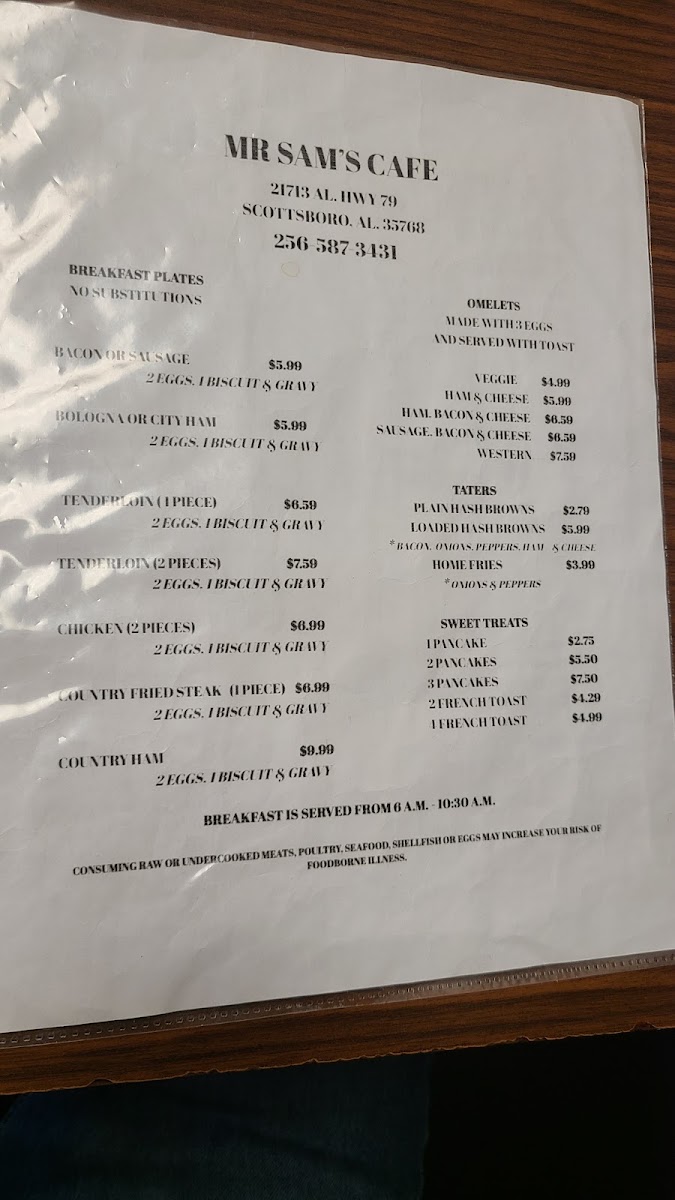 Mr. Sams Cafe menu board