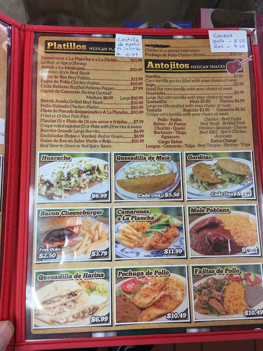 Tacos La Cuesta Hidalguense menu board