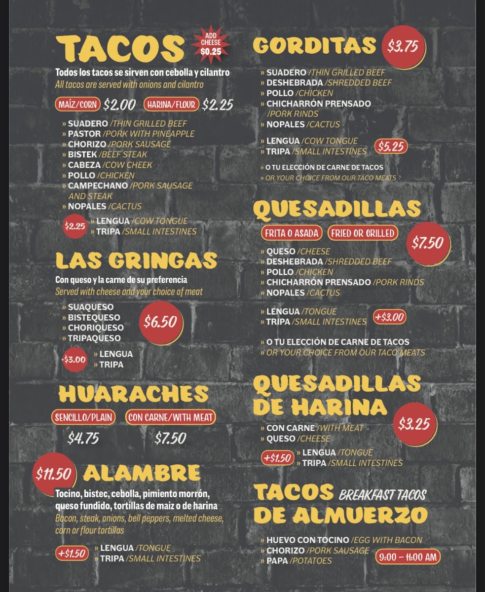 Tacos La Banqueta Puro DF menu board