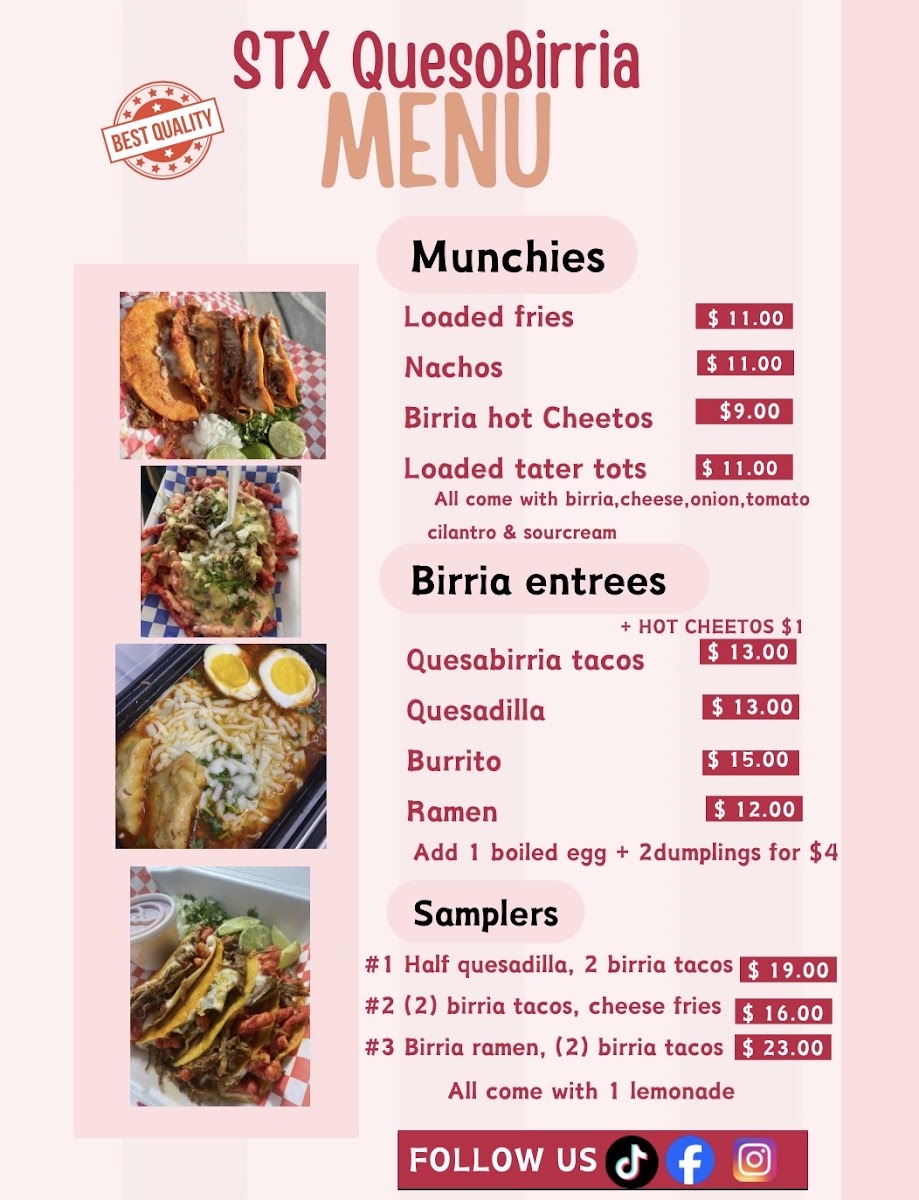 South Texas Quesobirria menu board